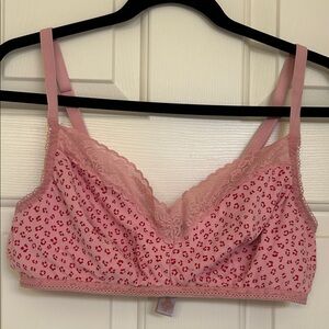 Savage X Fenty Pink Floral Lace-Trim Bralette with Red Accent